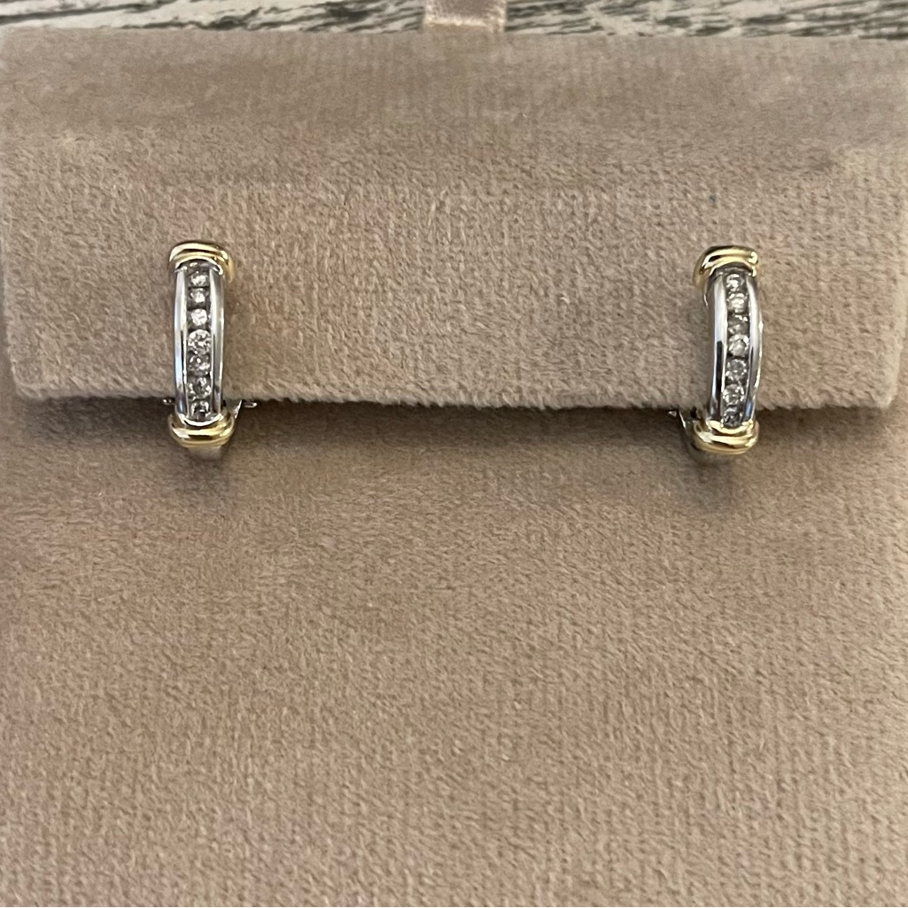 Two Tone 14k Gold Diamond Earrings